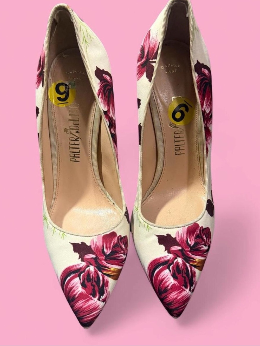Palter DeLiso Fancy Floral Silk Pumps Heels Ivory Fuchsia Size 39/ US 8.5